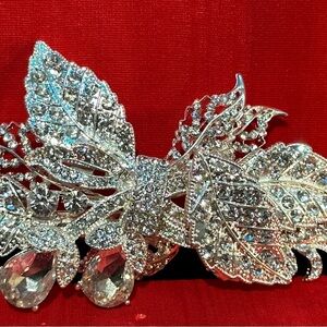 Sparkling Silver Leaf Brooch. Perfect for special occasions and weddings.